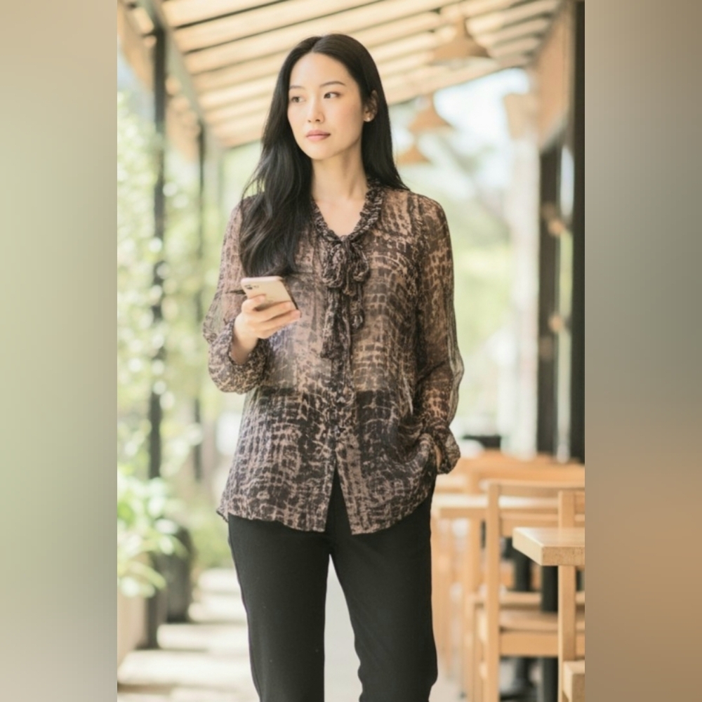 NIC+ZOE Brown Patterned Blouse
